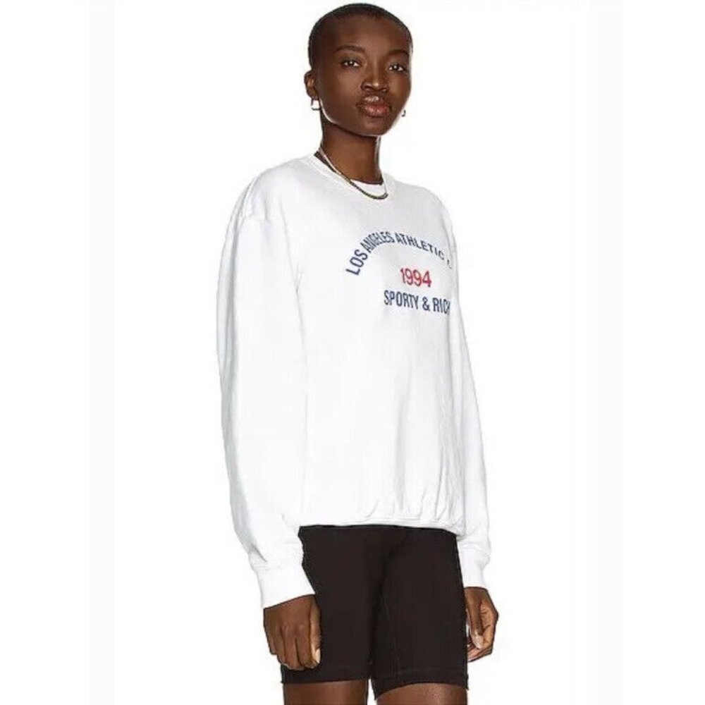 SPORTY & RICH La Athletic Club Crewneck Sweatshirt White Retro - Picture 4 of 8